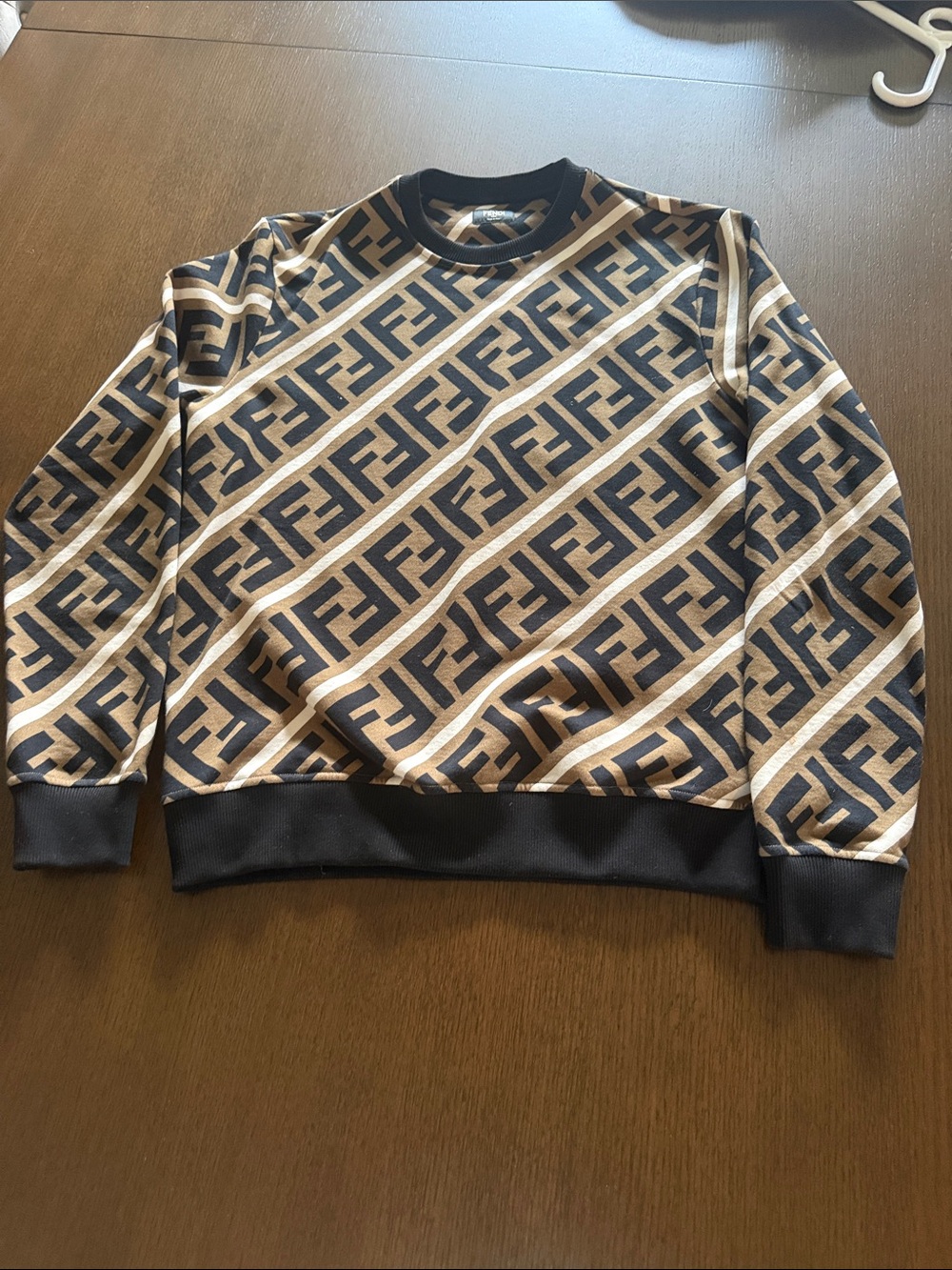 Fendi Brown and Black Diagonal FF Logo Crewneck Sweater - Picture 1 of 6
